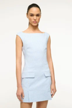 STAUD WALKER DRESS SKY MICRO CHECK> Mini Dresses|Dresses