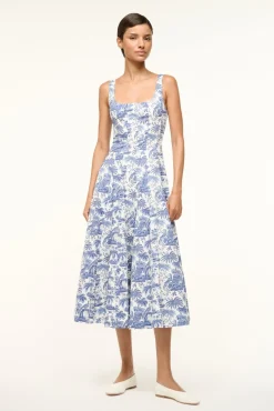 STAUD WELLS DRESS | CHINA BLUE TOILE> Midi Dresses|Dresses