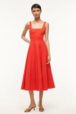 STAUD WELLS DRESS RED ROSE> Midi Dresses|Dresses