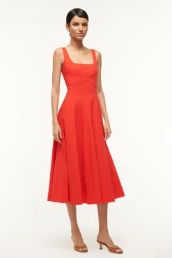 STAUD WELLS DRESS RED ROSE> Midi Dresses|Dresses