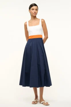 STAUD WELLS DRESS WHITE APRICOT NAVY> Midi Dresses|Dresses