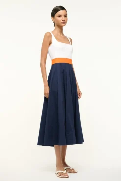 STAUD WELLS DRESS WHITE APRICOT NAVY><noscript><img width=