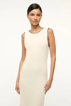 STAUD WENTWORTH DRESS IVORY NAVY> Knit Dresses|Maxi Dresses