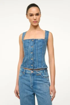 STAUD WRANGLER TRUCKER TOP INDIGO WASH> Denim|Tops
