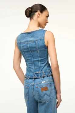 STAUD WRANGLER TRUCKER TOP INDIGO WASH> Denim|Tops